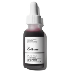 Bottle of The Ordinary AHA 30% + BHA 2% Peeling Solution with dropper, used for deep exfoliation and glowing skin