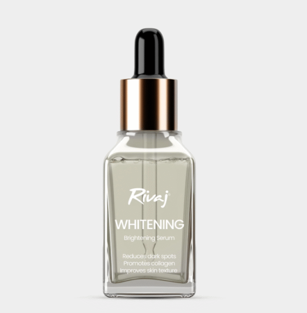 Bottle of Rivaj Whitening & Brightening Serum – lightweight skincare formula for glowing, even-toned skin.