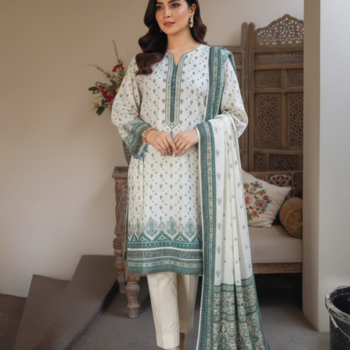 Premium Lawn 3 Piece Digital Printed Suit – Unstitched Summer Lawn Collection (Printed Qameez, Dupatta & Plain Dyed Shalwar)