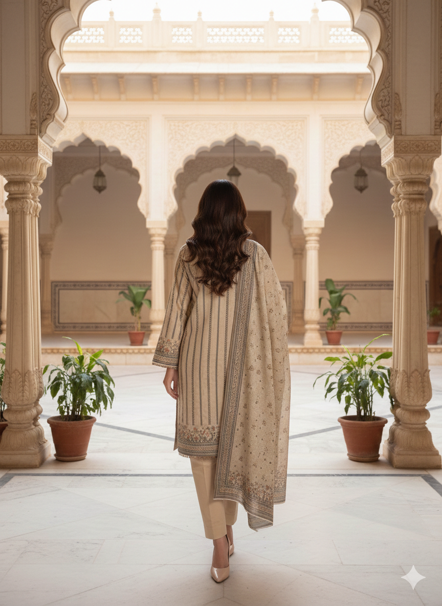 Premium Lawn 3 Piece Digital Printed Suit – Unstitched Summer Lawn Collection (Printed Qameez, Dupatta & Plain Dyed Shalwar) - Image 2