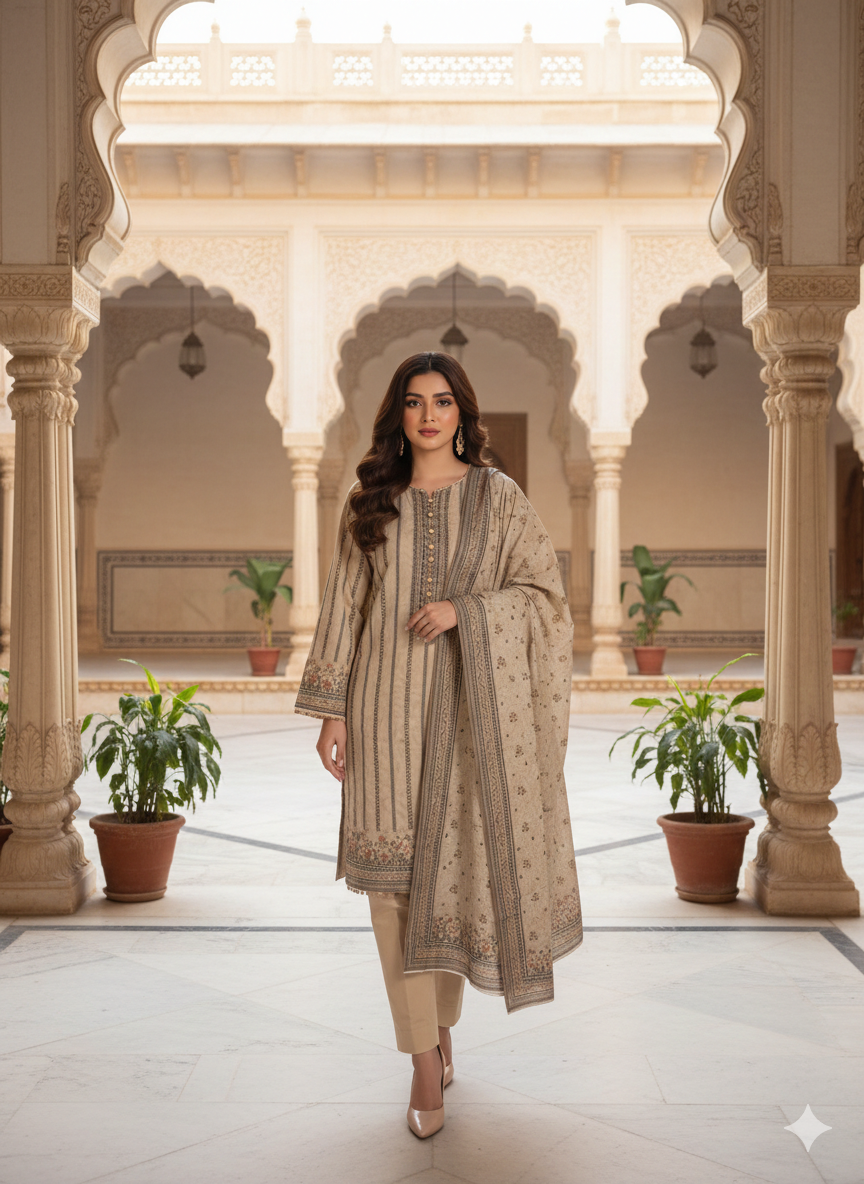 Premium Lawn 3 Piece Digital Printed Suit – Unstitched Summer Lawn Collection (Printed Qameez, Dupatta & Plain Dyed Shalwar)