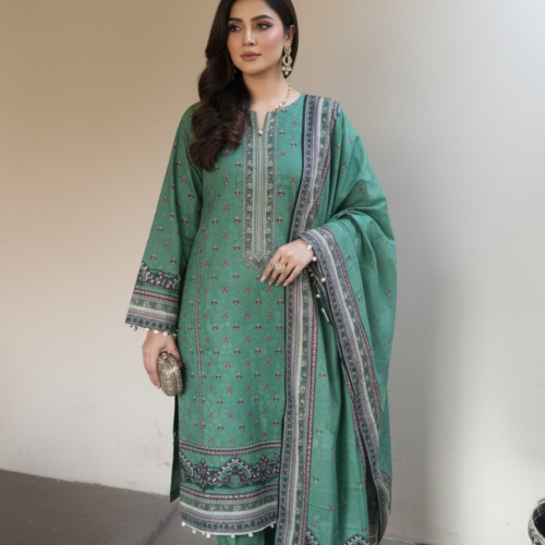 Premium Lawn 3 Piece Digital Printed Suit – Unstitched Summer Lawn Collection (Printed Qameez, Dupatta & Plain Dyed Shalwar)