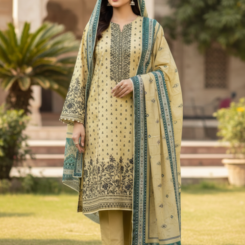Premium Lawn 3 Piece Digital Printed Suit – Unstitched Summer Lawn Collection (Printed Qameez, Dupatta & Plain Dyed Shalwar)